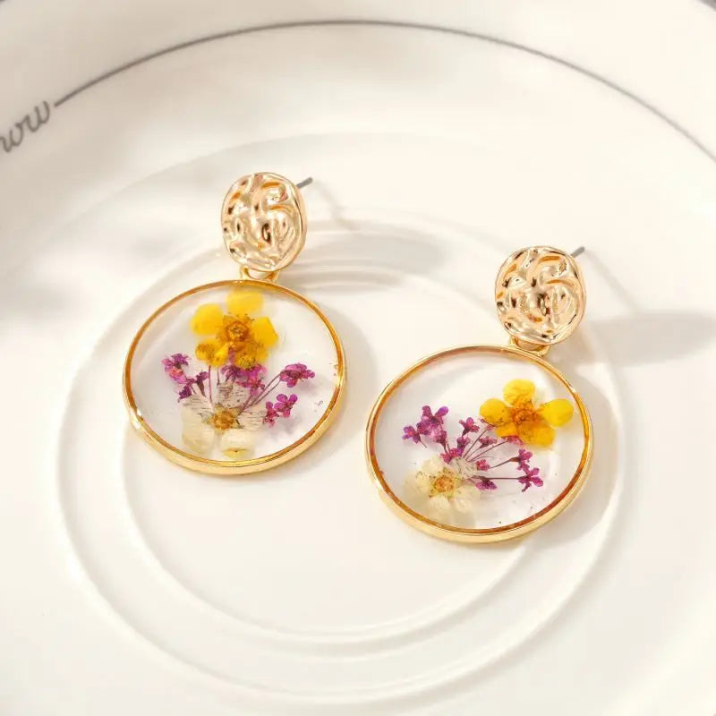 Colorful Natural Flower Earring Transparent Epoxy Resin Pressed Flower Earring Creative Natural Plant Earrings Jewelry Wholesale