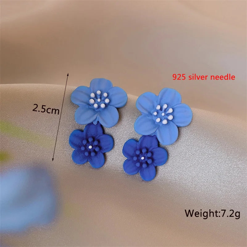 Korean New Double-layers Flower Drop Earrings for Ladies Exaggerated Women Floral Earrings Fashion Jewelry aretes de mujer