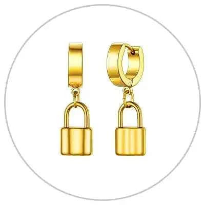 Stainless Steel Charms Dangle Drop Earrings Ankh Cross Padlock Italian Horn Evil Eye Key Lock Rivets Moon Unisex Drop Earrings