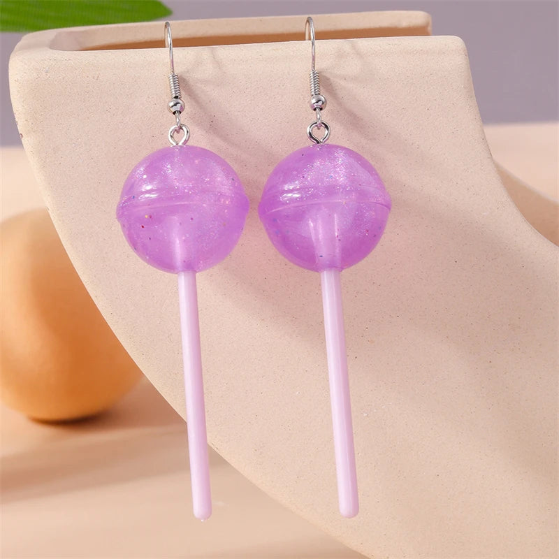 Sweet Candy Color Lollipop Drop Earrings for Women Funny Simulation Food Flower Dinosaur Dangle Hook Earrings Girls Jewelry Gift