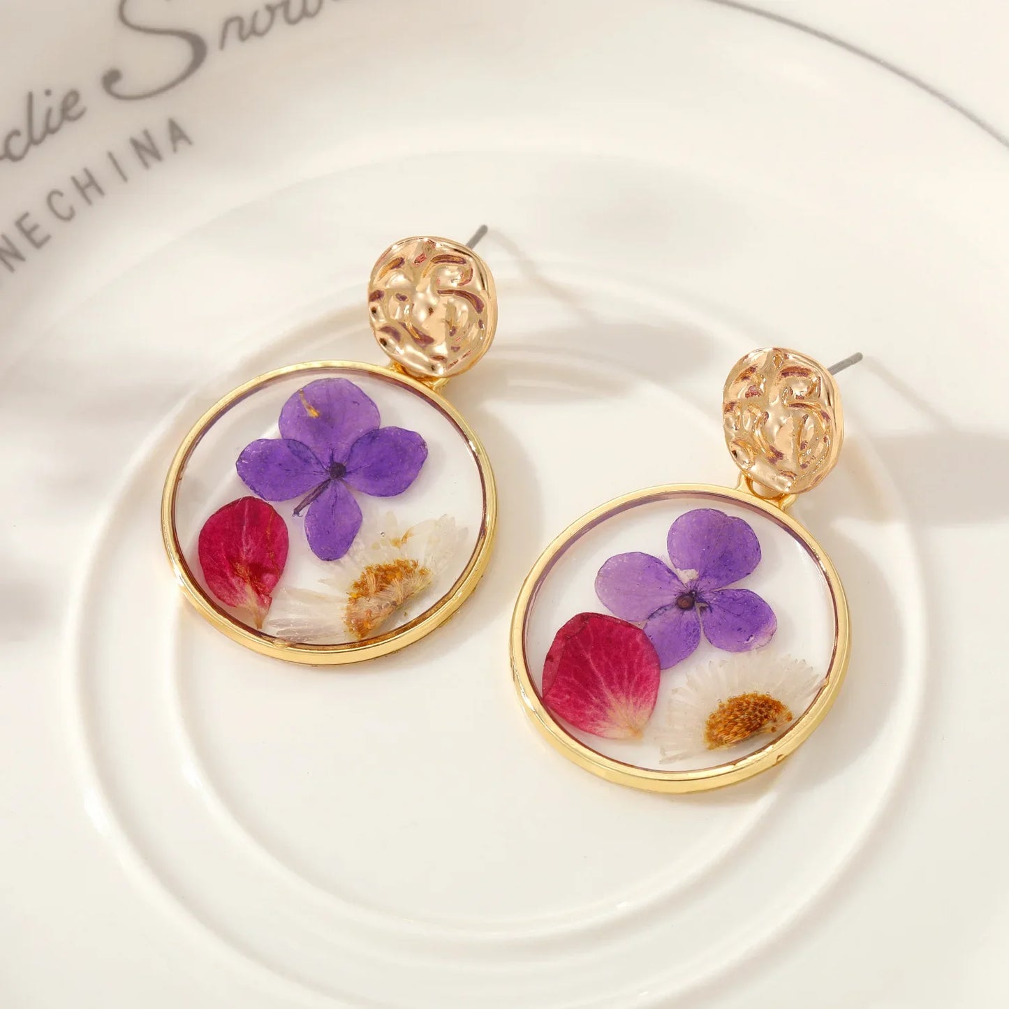 Colorful Natural Flower Earring Transparent Epoxy Resin Pressed Flower Earring Creative Natural Plant Earrings Jewelry Wholesale