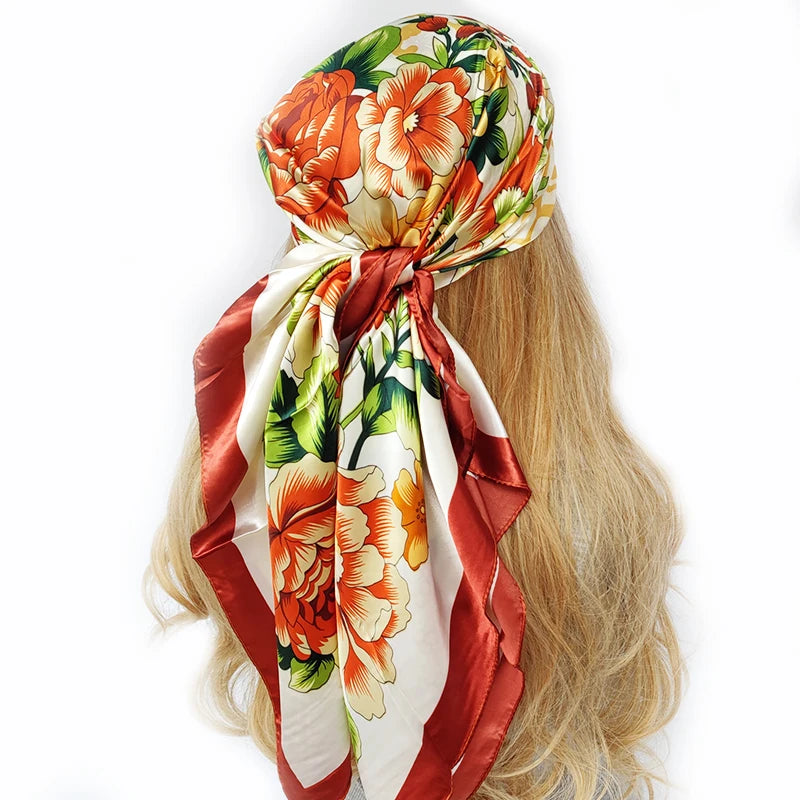 New 90*90cm Retro Brand Women Silk Scarf Bandanna Fashion Bohemian Pattern Square Hijab Lady Wrap Headband foulard muffler