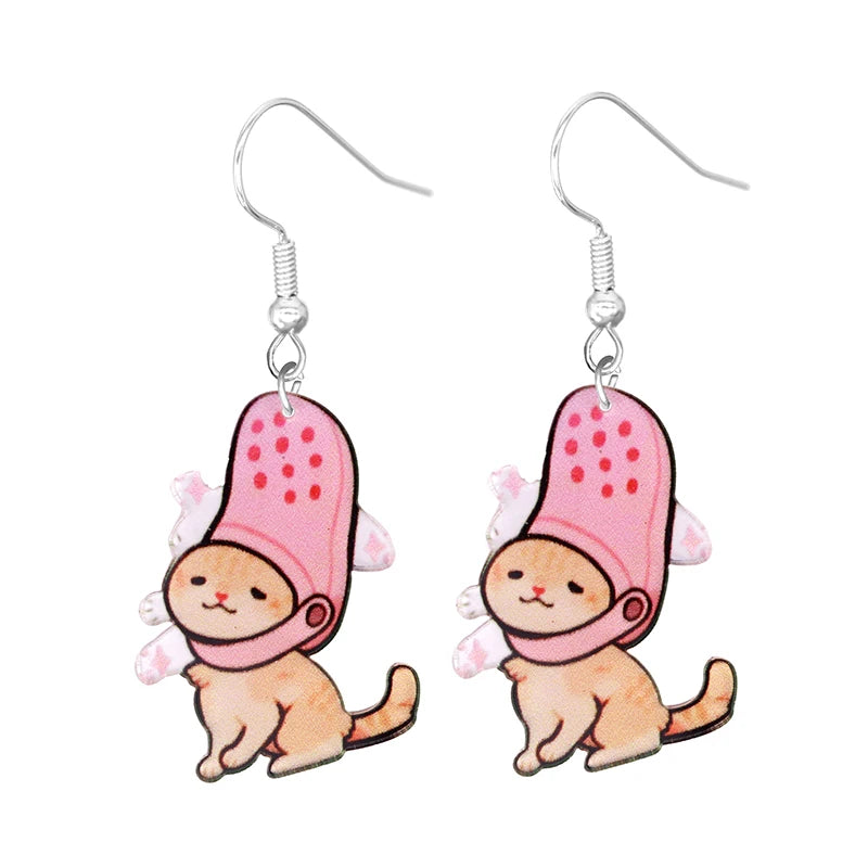 Cute Cat Design Dangle Earrings Acrylic Jewelry Adorable Gift For Women Girls Daily Casual Frog Bee Pig Hamster