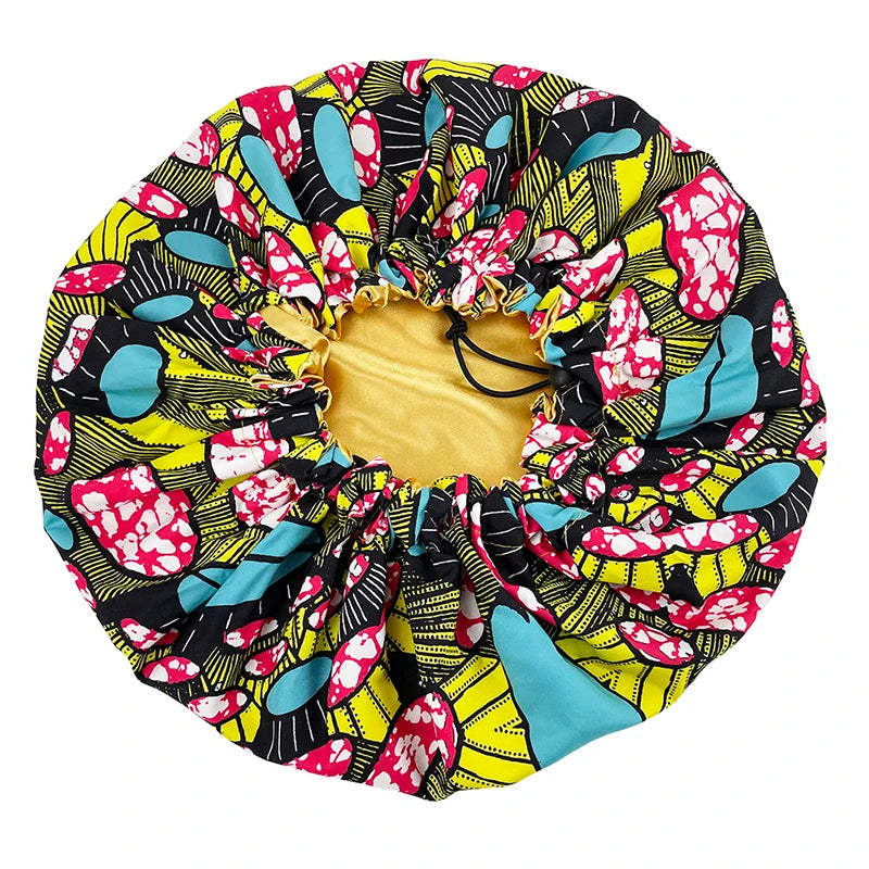 New Big Print Ankara Women Satin Bonnet Head Cover Silky Satin Elastic Sleep Cap Ladies Head Wrap Hat Hair Accessories Fashion - NamafadStore