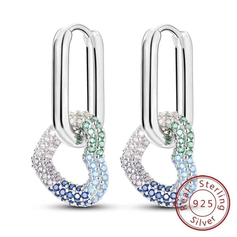 New Original 925 Sterling Silver Hoop Earrings Purple Zircon Flowers Butterflies Studs Earring For Women Wedding Engagement Gift