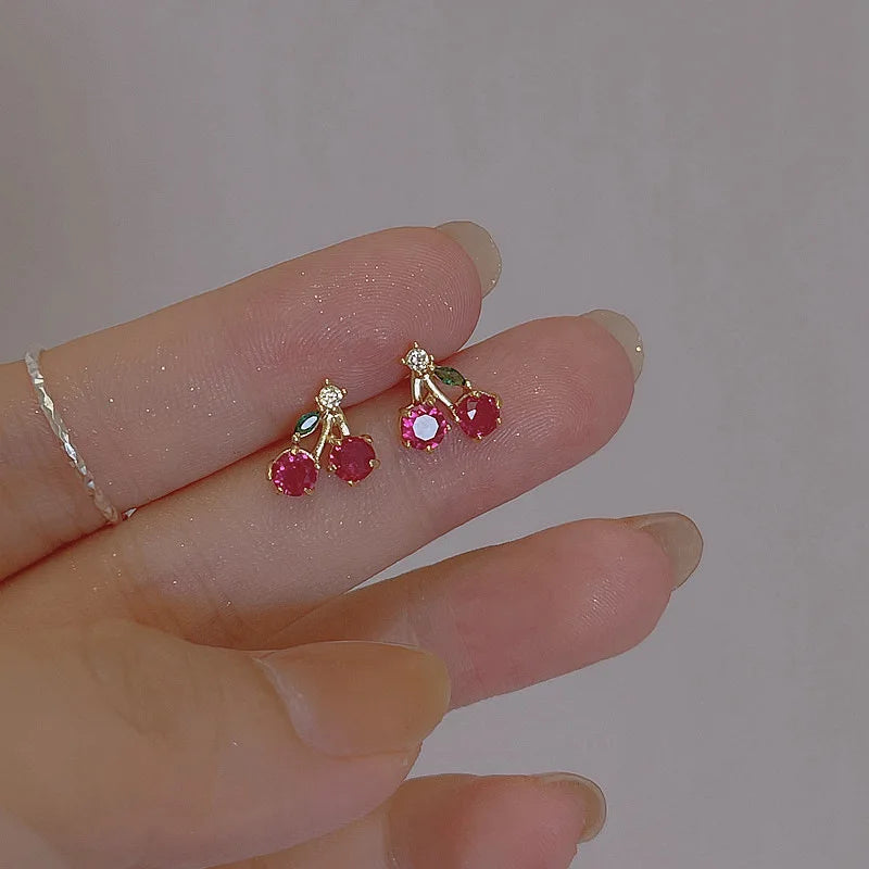 Unusual Sweet Cute Cherry Ice Cream Lollipop Stud Earrings for Women Students Personalized Fashion Party Jewelry Birthday Gifts
