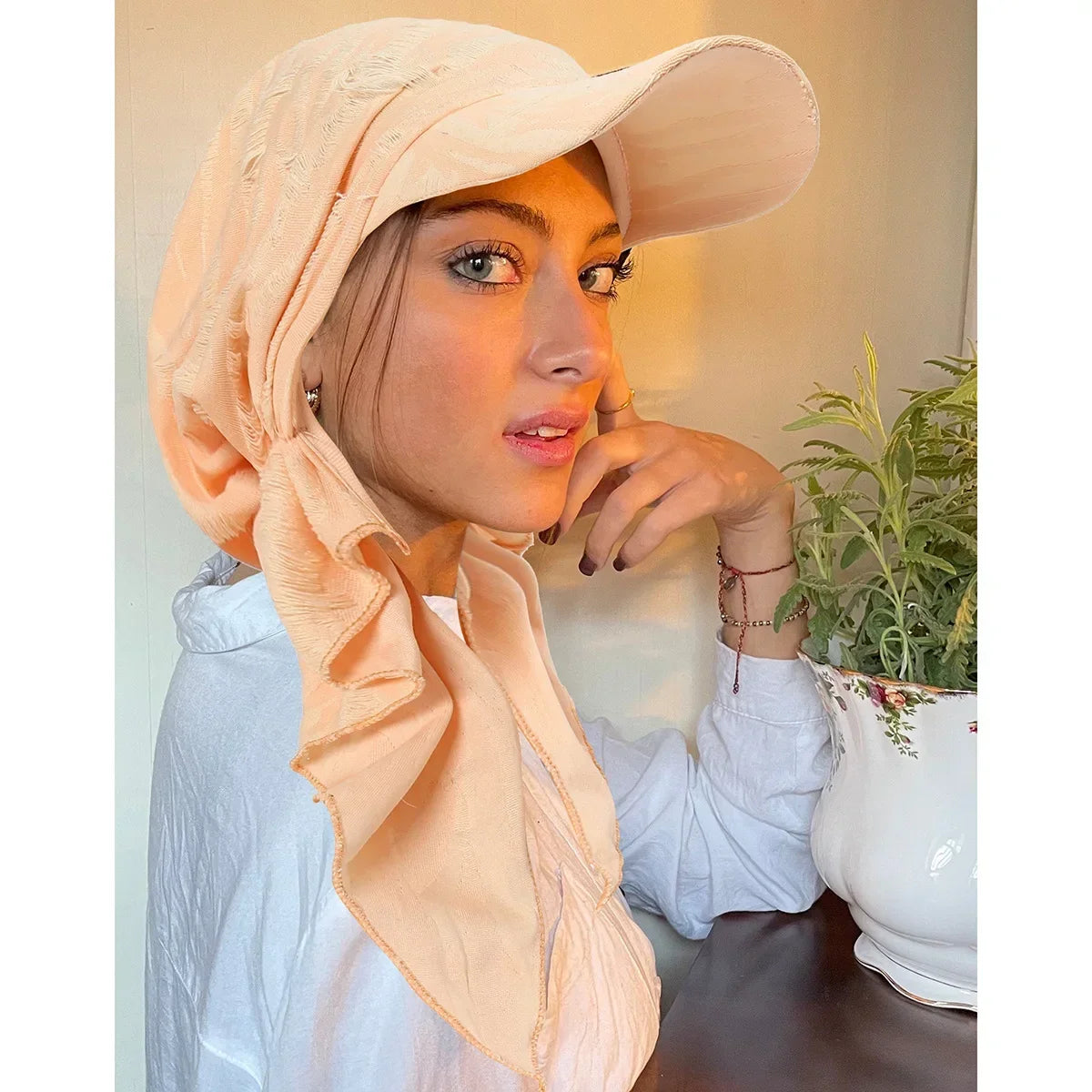 Fashion Muslim Floral Print Hijab Turban Hat for Women Visor Baseball Cap Sun Hats Headscarf Scarf Brim Femme Scarves Bandanas - NamafadStore