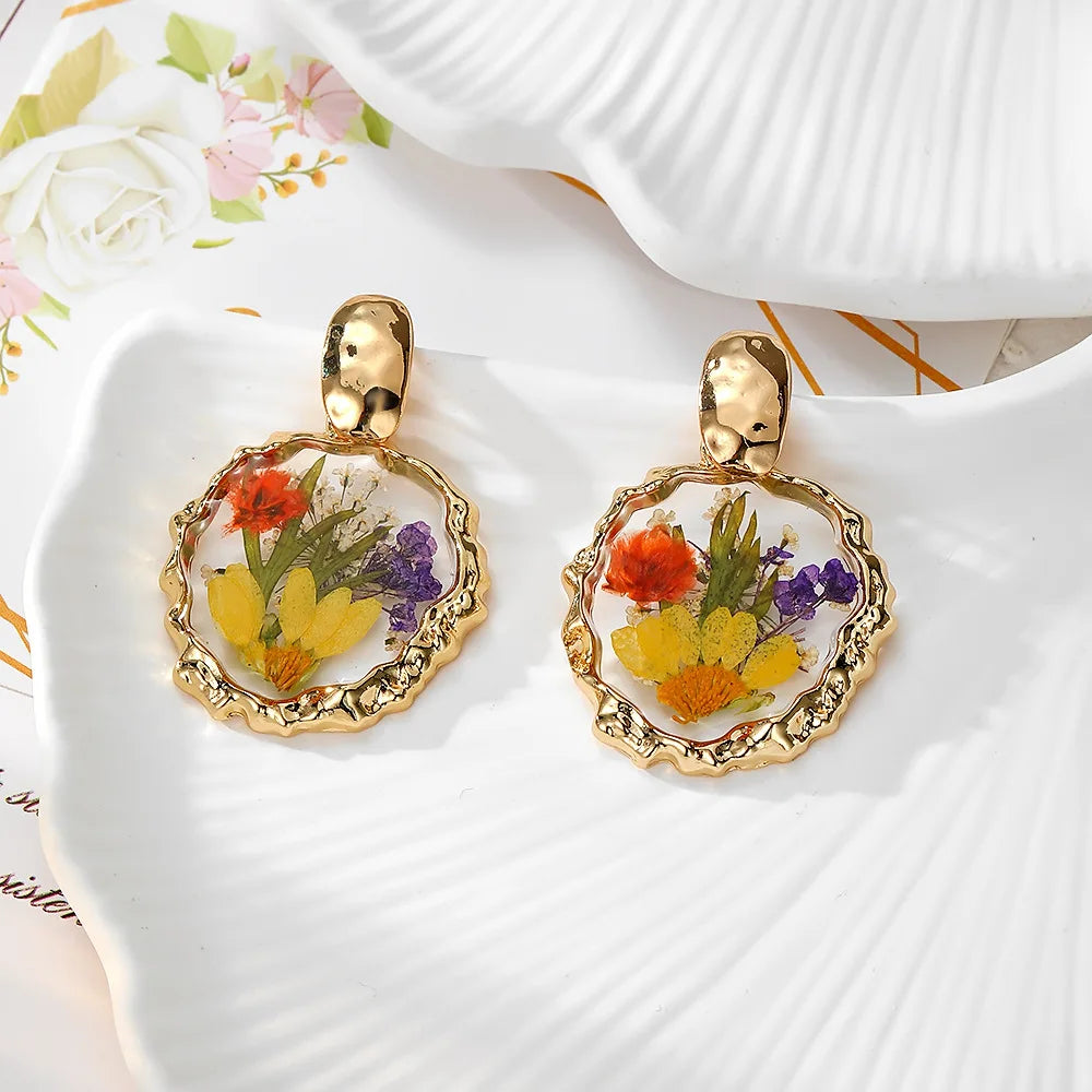 Colorful Natural Flower Earring Transparent Epoxy Resin Pressed Flower Earring Creative Natural Plant Earrings Jewelry Wholesale