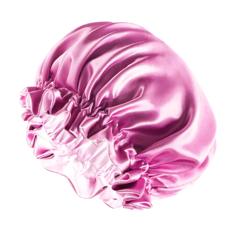 New Solid Elastic Double Layer Satin Bonnet Nightcap Women Night Sleep Hair Protection Hat Reversible Sleeping Hat Hair Care New - NamafadStore