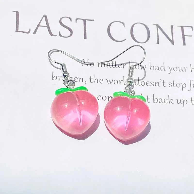 Transparent Pink Bottles Peach Drop Earrings Cute Funny Romantic 3D Simulation Fruit Drink Pendant Earring Women Gift Jewelry