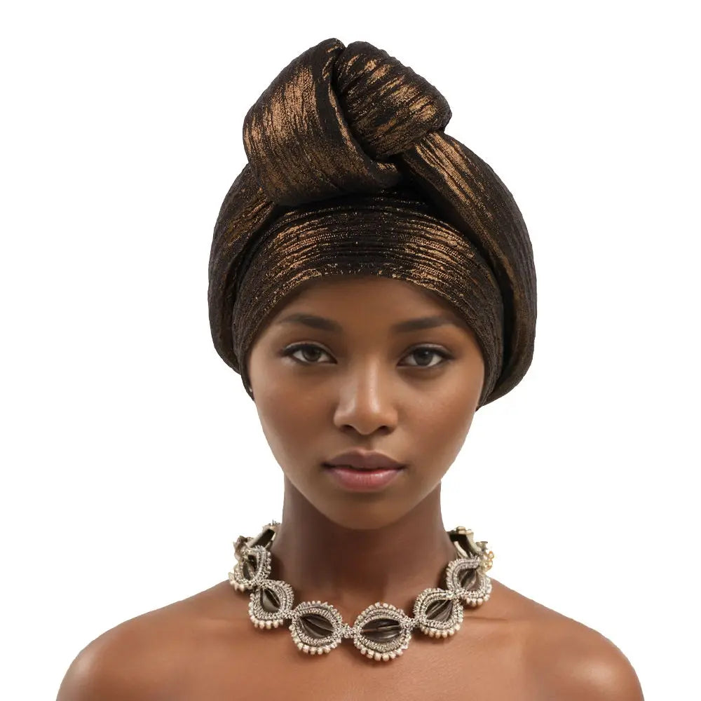 Glitter Fabric African Auto Gele Headtie Nigeria Party Headwear Turbante Mujer Knoted Turban Cap Women's Head Wraps - NamafadStore