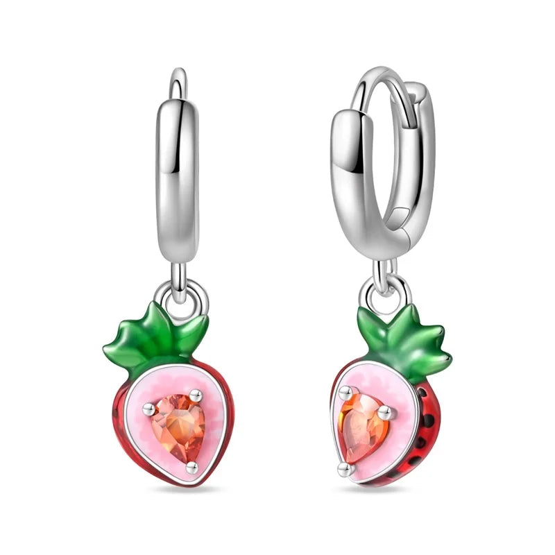 romantic 925 Sterling Silver Strawberry Rose Cherry Apple Wine Glass Red Earrings Colorful And Exquisite Niche Gifts