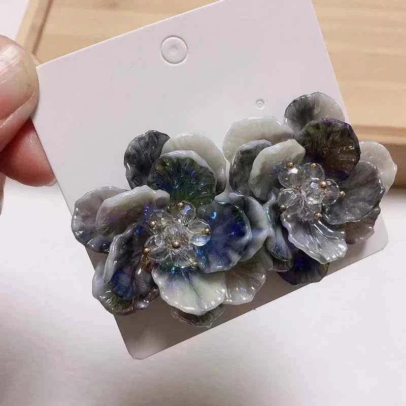 Fashion Colorful Acrylic Resin Vibrant Flower Stud Earrings For Women Sweet Elegant Big Transparent Floral Earrings Jewelry Gift