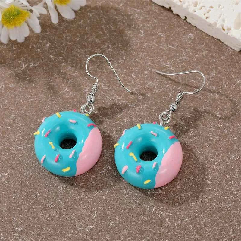 1 Pair Colored 3D Donut Food Drop Earrings For Women Kid Gift Fashion Creative Funny Kawaii Cake Charms Dangle Earrings Jewelry