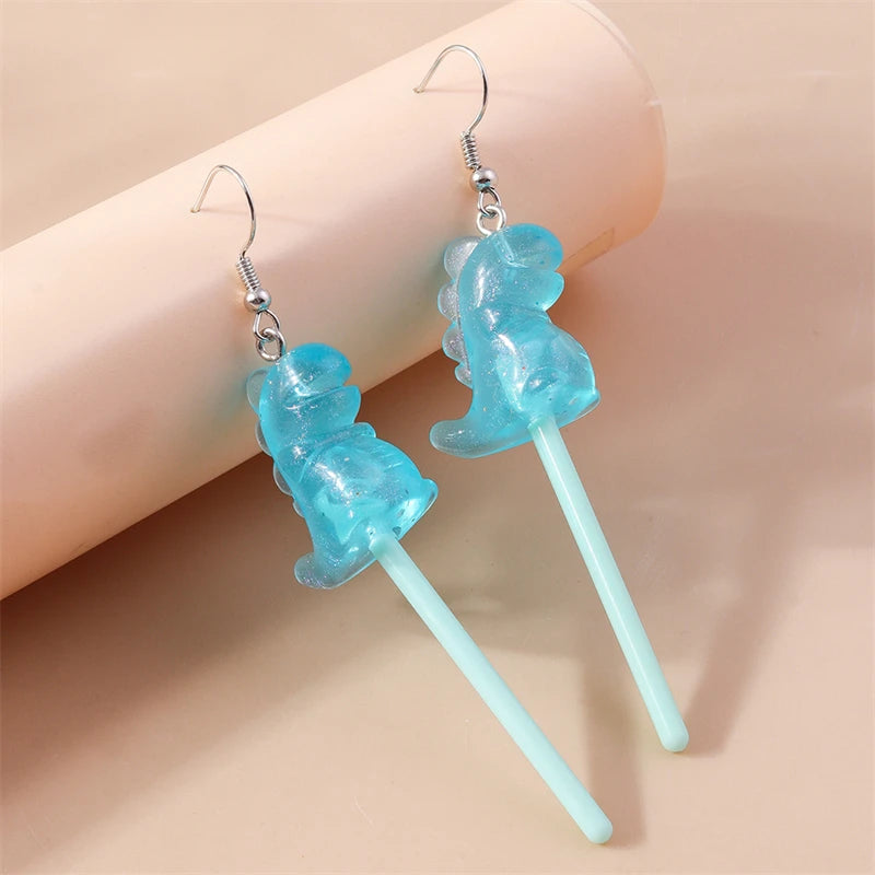 Sweet Candy Color Lollipop Drop Earrings for Women Funny Simulation Food Flower Dinosaur Dangle Hook Earrings Girls Jewelry Gift