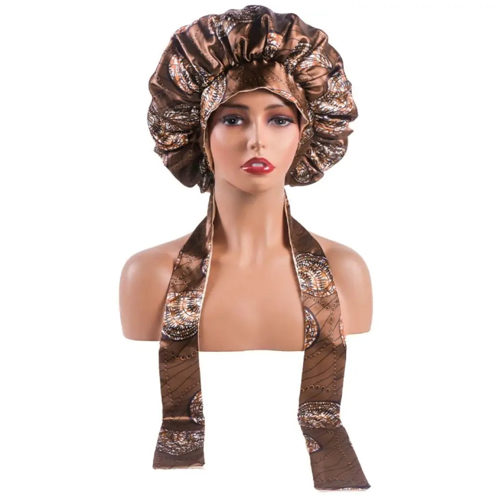 Double-layer Satin Sleep Cap Fashion Adjustable Stretchy Tie Band Silky Satin Bonnet Curly Hair Elastic Hair Cap Sleeping - NamafadStore