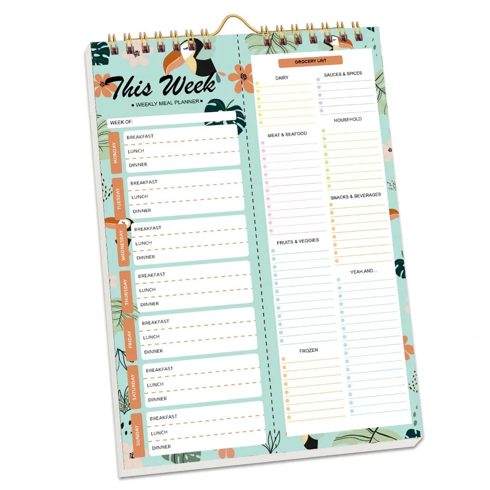 52 Sheets Meal Planning Pad Reusable Spiral Bound Weekly Meal Planner Wall-Mounted Tear-Off Design Schedule Management Book