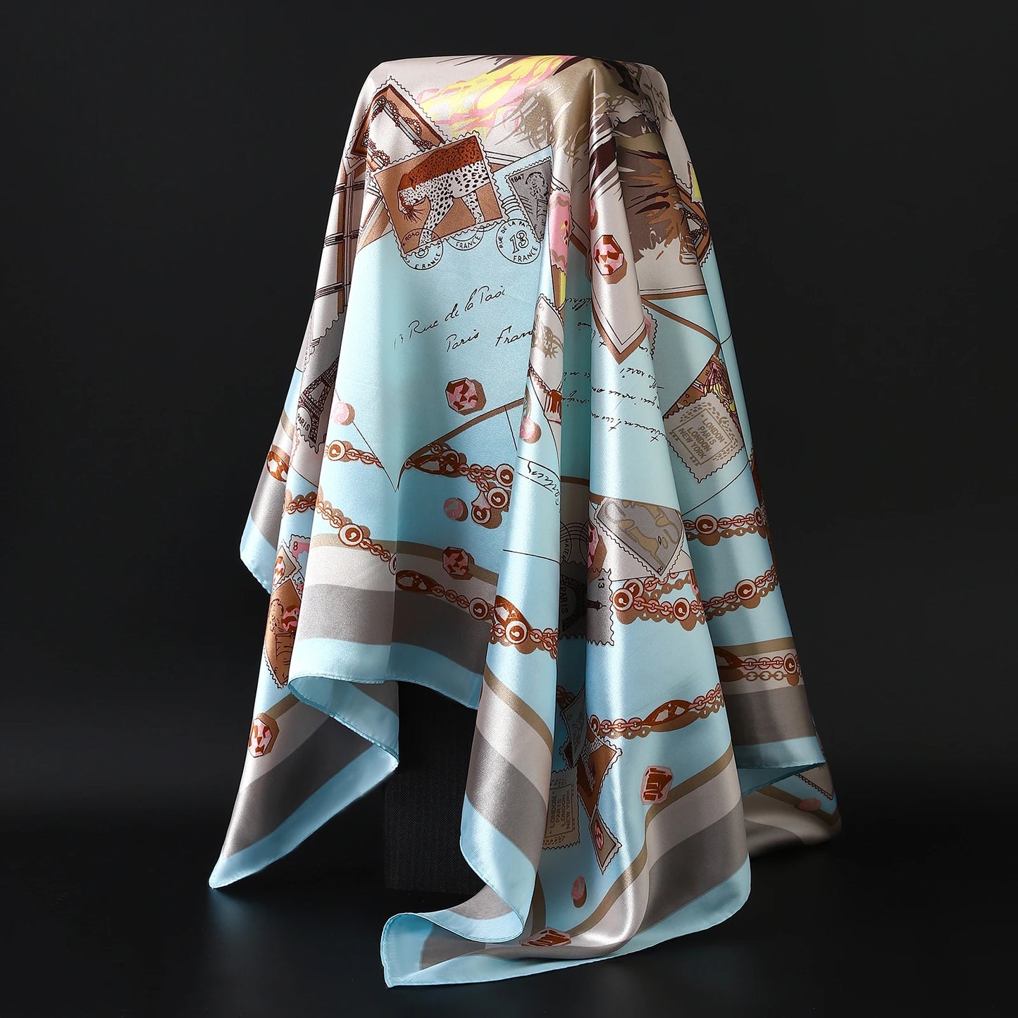 Luxury Brand Silk Scarf Fashion Foulard Satin Shawl Leopard 90*90cm Square Head Scarves Women Bandanna Pareo Headscarf