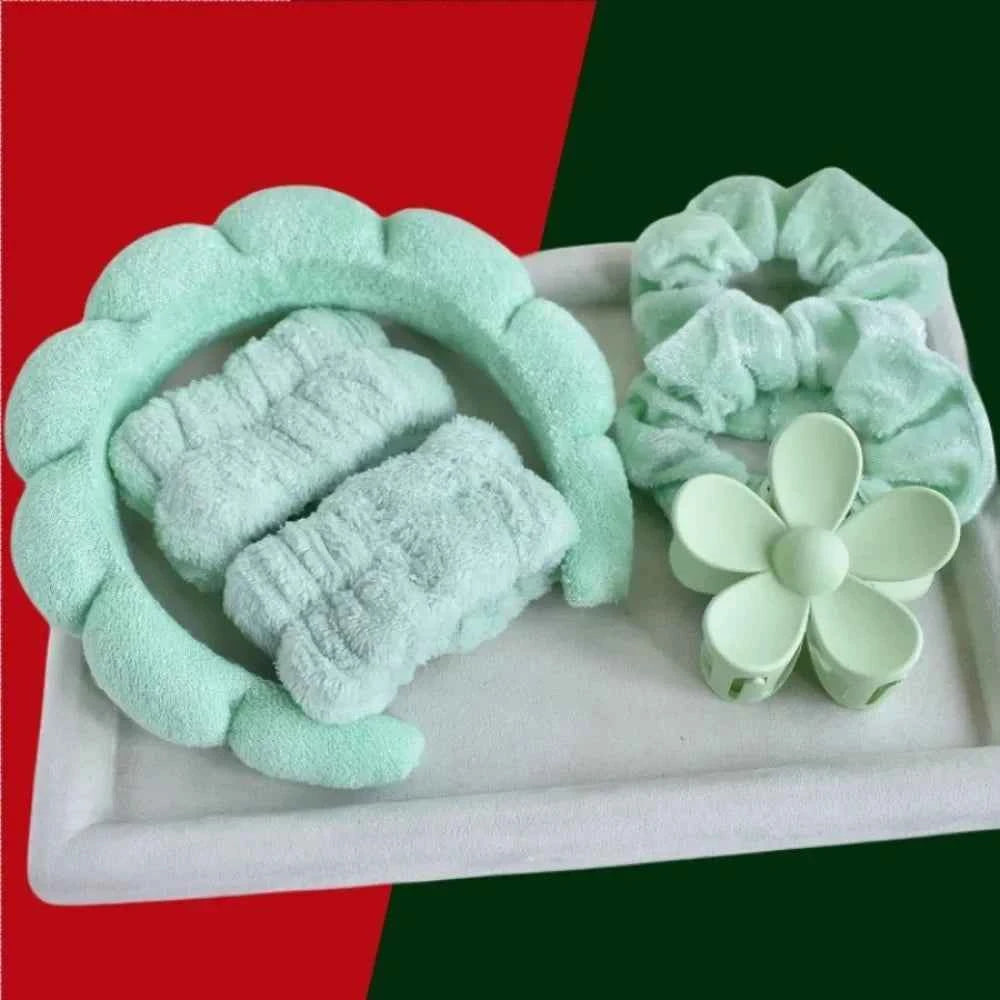 1/6Pcs Women Spa Hairband Puffy Sponge Headband Flower Hair Clip Wristbands Scrunchies for Washing Face Makeup Shower Skincare