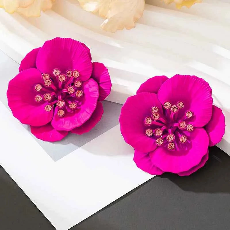 Multi Layer Metal Flower Post Earrings For Women Enamel Petal Fashion Jewelry Holiday Accessories Trendy New Styles Gifts MQF067