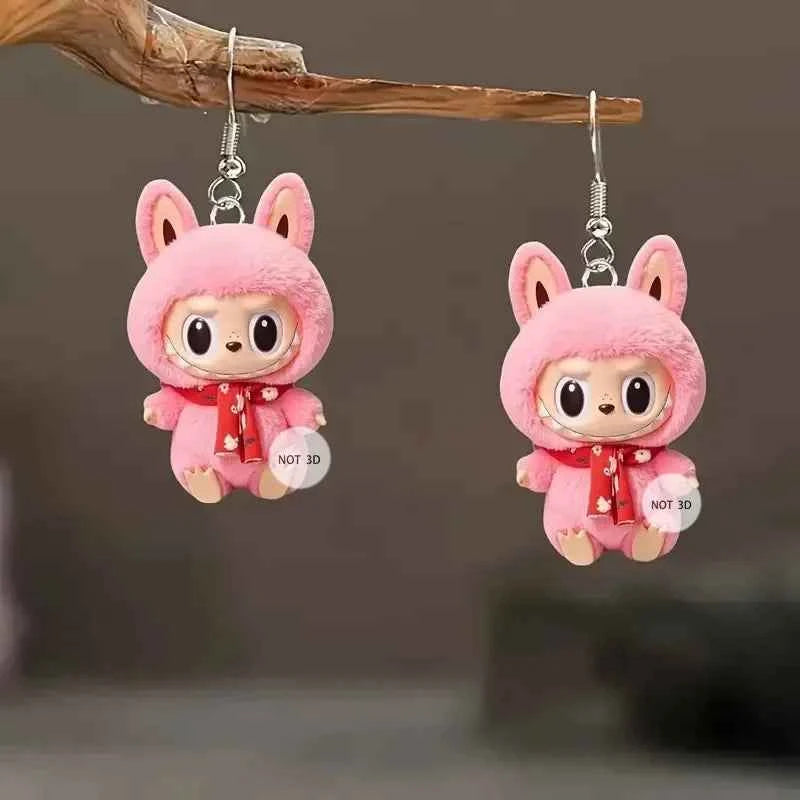2D Flat Cute Cartoon Pink Elf Monster Acrylic Earrings for Women Korea Style Fashion Colorful Earrings for Women Jewelry Gift