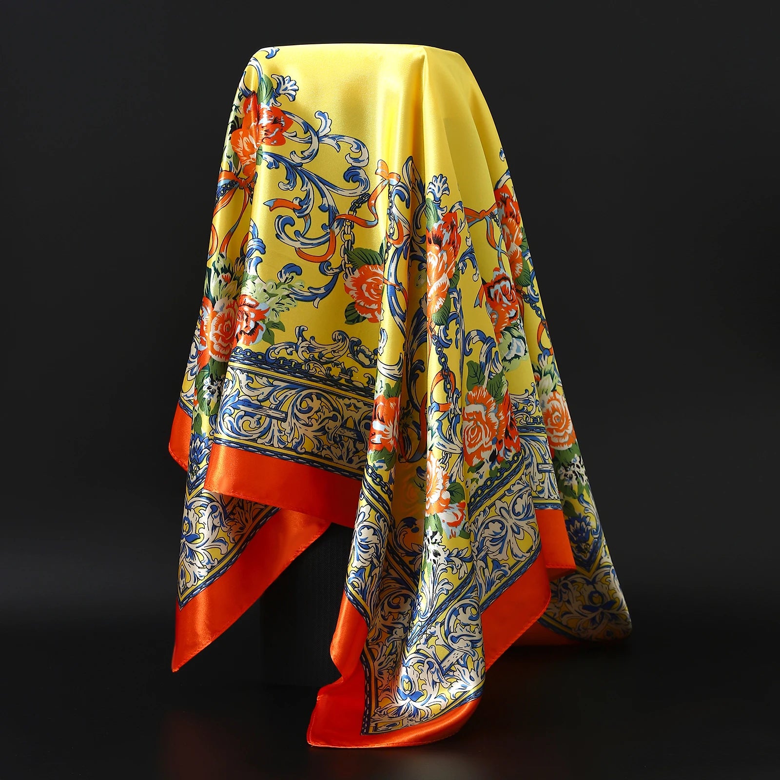 90*90cm Silk Scarf Women Print Hair Neck Square Office Ladies Shawl Bandanna Muslim Hijab Handkerchief Muffler Foulard female - NamafadStore