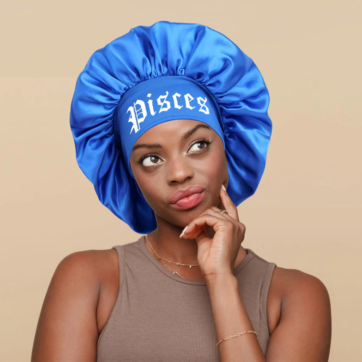 1PConstellation printing satin wide band sleep bonnet ,soft sleeping bonnet with wrap band,make up washing face daily use bonnet - NamafadStore