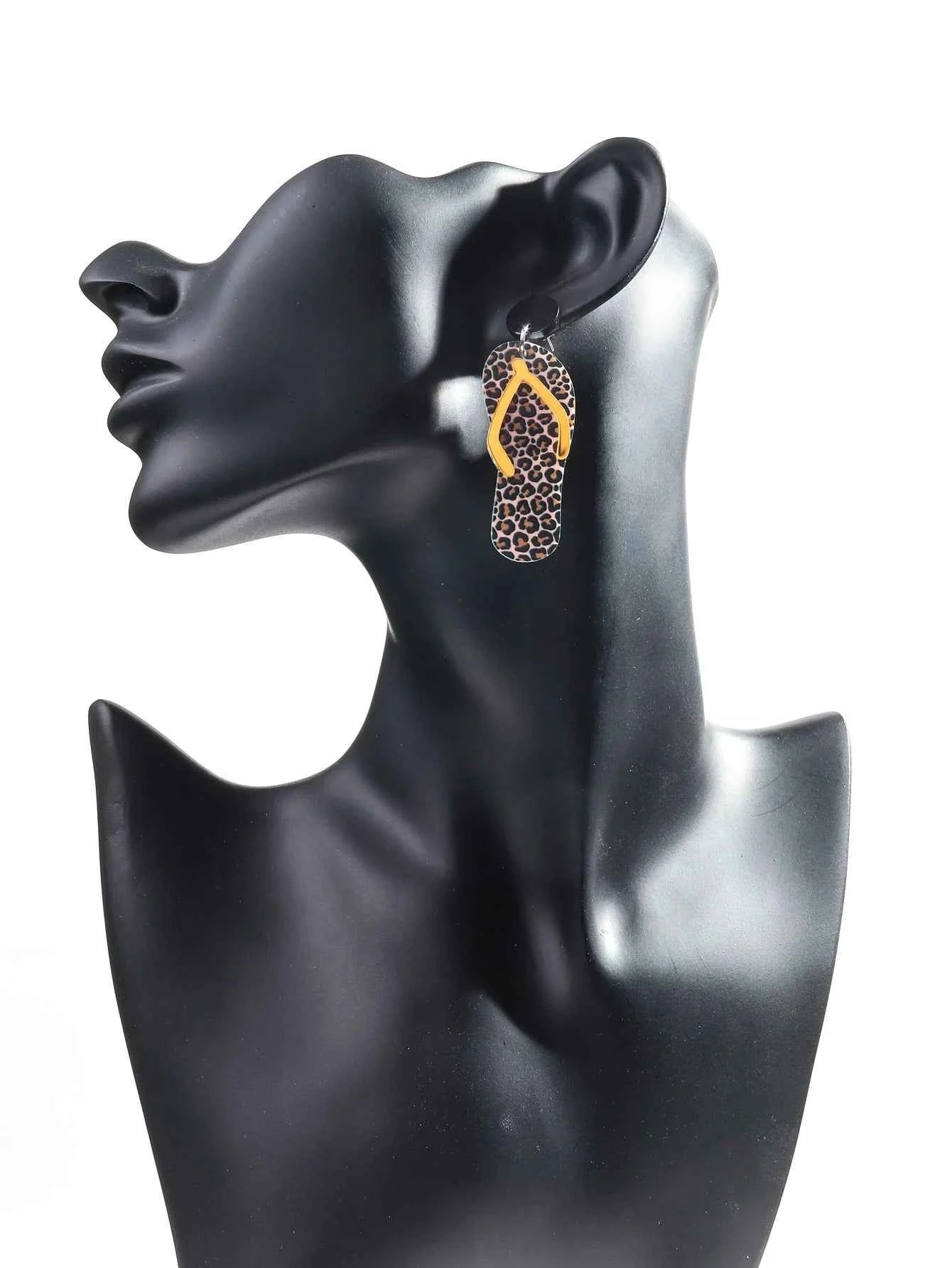 Bohomian Summer Acrylic Flower Slippers Earrings for Women Boho Resin Cute Lemon Leopard Print Shoes Earring Design Jewelry