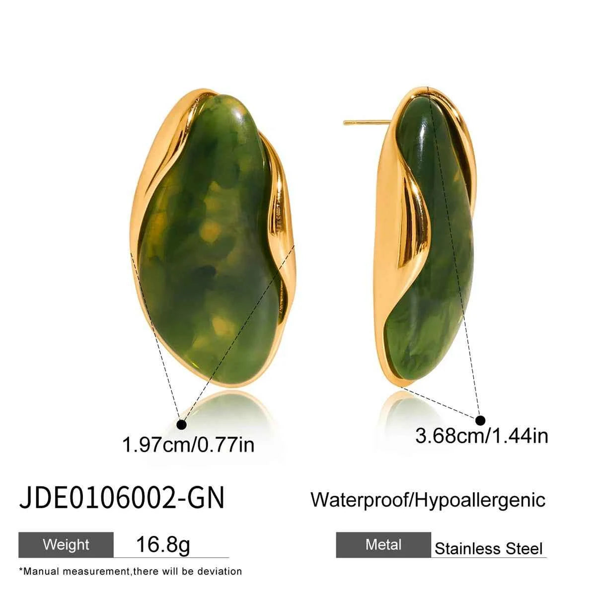 Youthway Irregular Resin Stainless Steel Stud Earrings 18K Gold Color-Plated Women's Fashion Jewelry for Party Wear