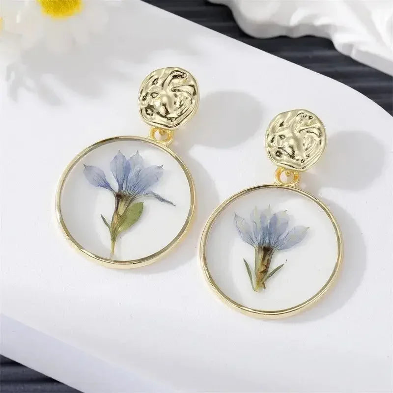 Colorful Natural Flower Earring Transparent Epoxy Resin Pressed Flower Earring Creative Natural Plant Earrings Jewelry Wholesale