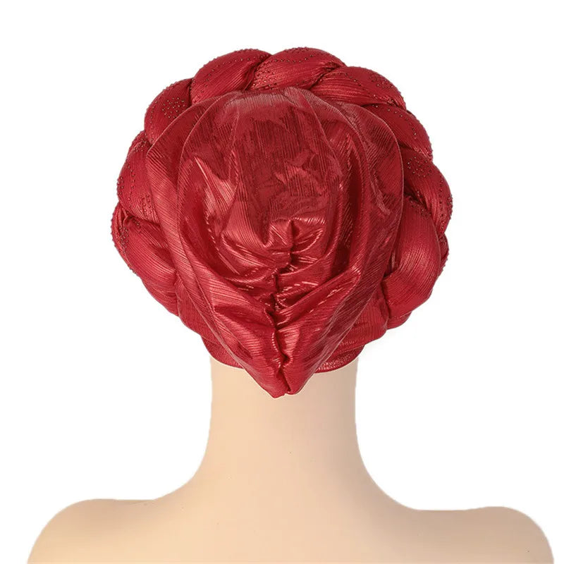 Glitter Diamonds Braids African Autogele Headtie Women Turban Cap Female Head Wraps - NamafadStore