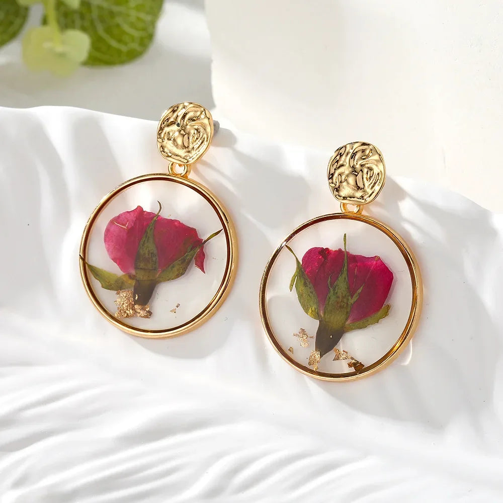 Colorful Natural Flower Earring Transparent Epoxy Resin Pressed Flower Earring Creative Natural Plant Earrings Jewelry Wholesale