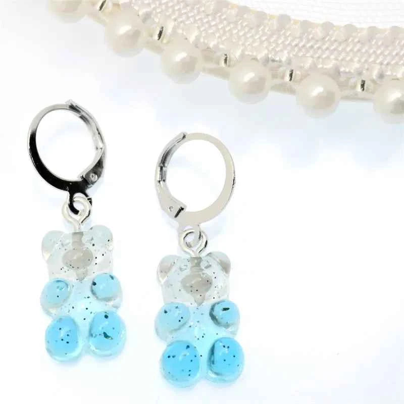 2022 Pink Bear Gummy Cartoon Dangle Earrings For Women Colorful Sequins Gradient Bear Hoop Earring Cute Girl Lucky Jewelry Gift