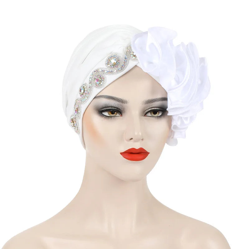 African Female Head Wraps Bonnet Nigeria Party Headgear Satin Ruffled Pleated Turban Caps for Women Ready to Wear Headtie - NamafadStore