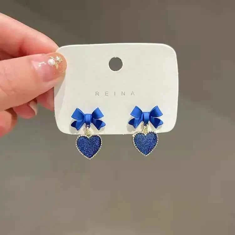Golden Metal Blue Bowknot Earrings Fashion Jewelry Bow-tie Earrings Women Cute Romantic Pendientes Female Stud Earrings