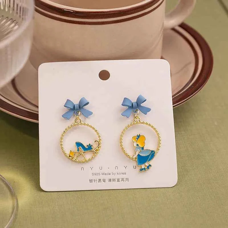 Classic Fairy Tale Princess Pendant Earrings Retro Cute Simple Enamel Charms Stud Ear Jewelry Party Gifts For Women Girls
