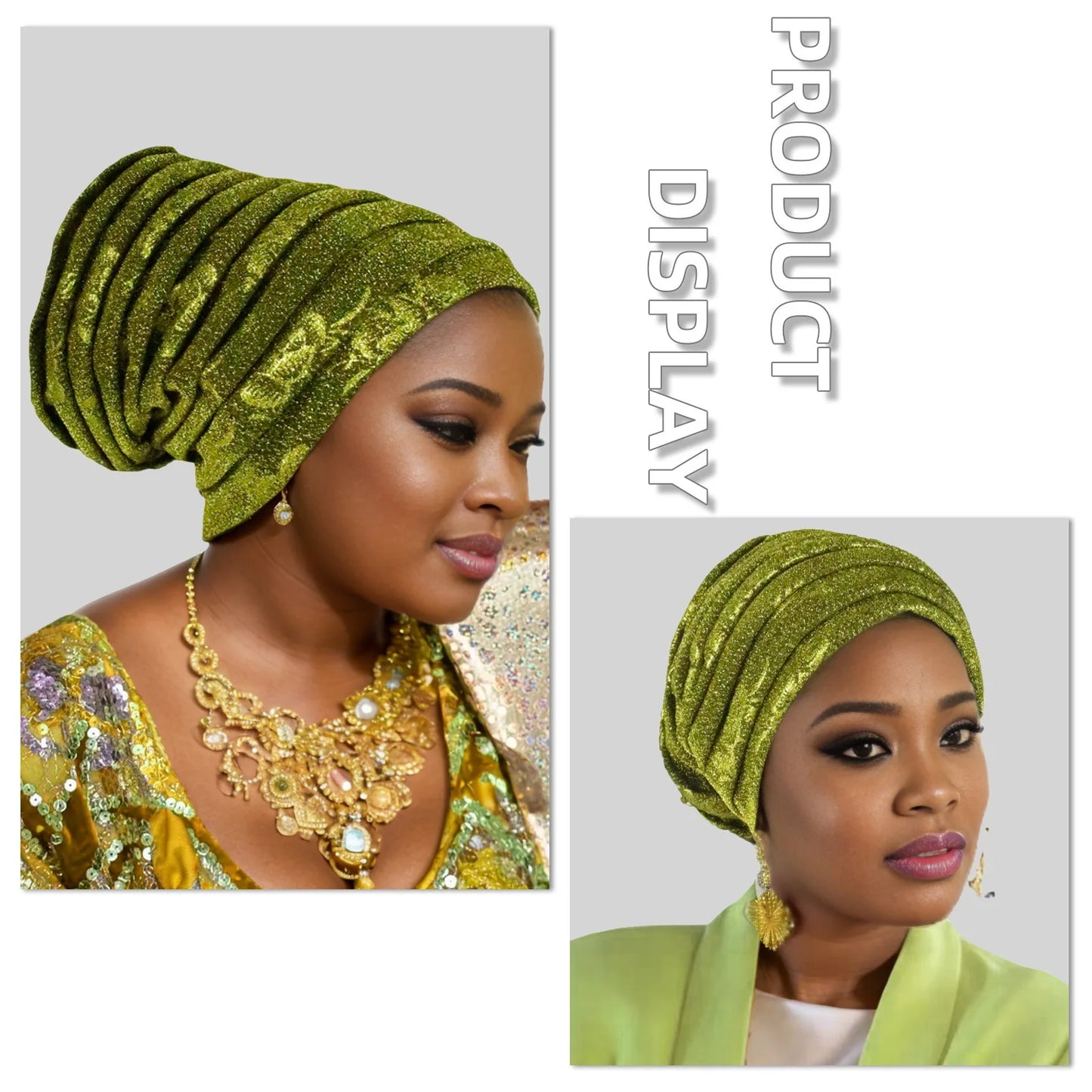 Glitter Full Body Pleated Turban Cap for Women 2025 Lady Head Wraps Muslim Headscarf Hat Turbante Mujer African Headpiece