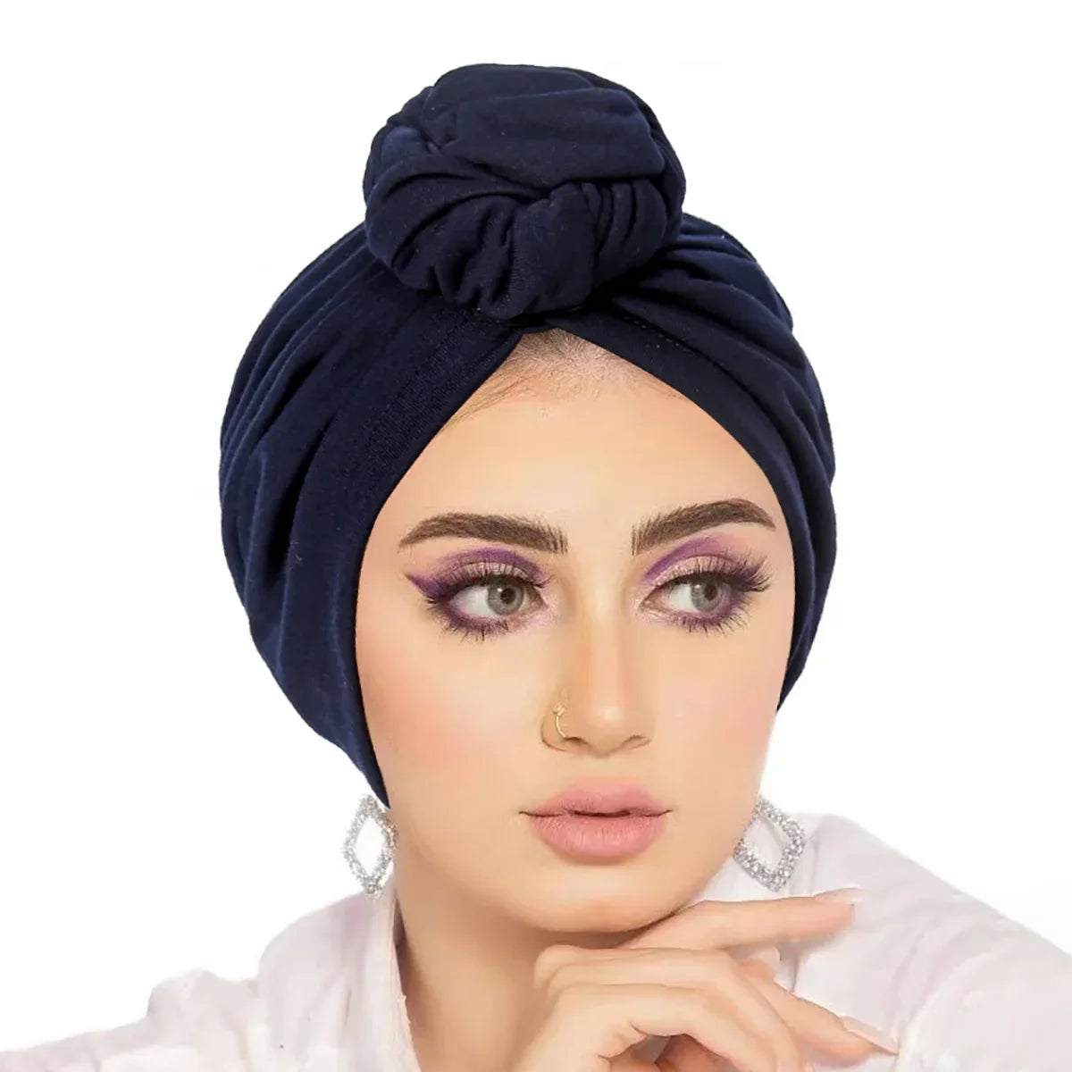Trendy Crinkle Women's Hijab Solid Color Muslim Ladies Turban Bonnet Flower Decor Ramadan Head Wrap Head Scarf Indian Hat Mujer - NamafadStore