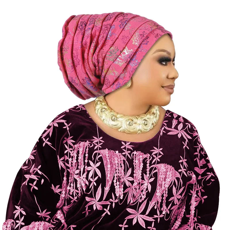 Glitter Pleated Women's Head Wraps Bonnet African Turban Cap Muslim Headscarf Bonnet Turbante mujer - NamafadStore