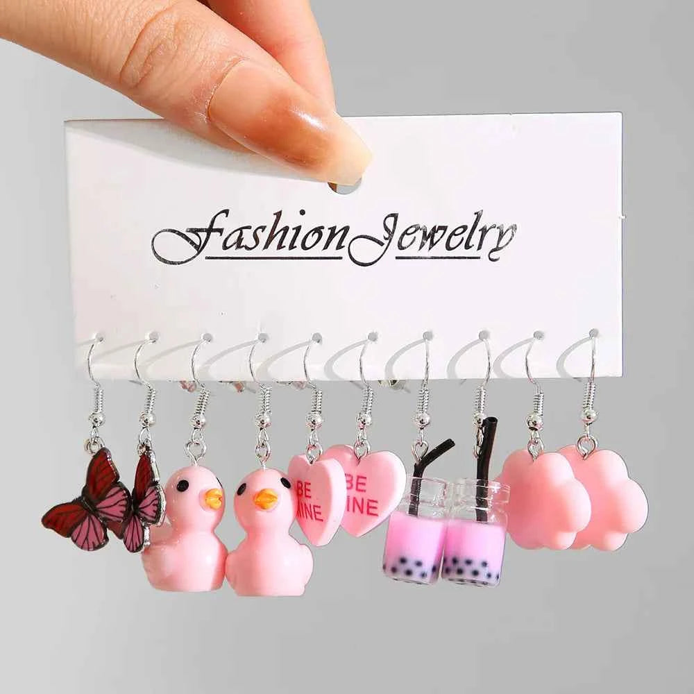Candy Color Acrylic Earrings Set for Women Dopamine Bohemian Animal Cloud Fruit Drop Earrings for Girls Party Y2K Jewelry