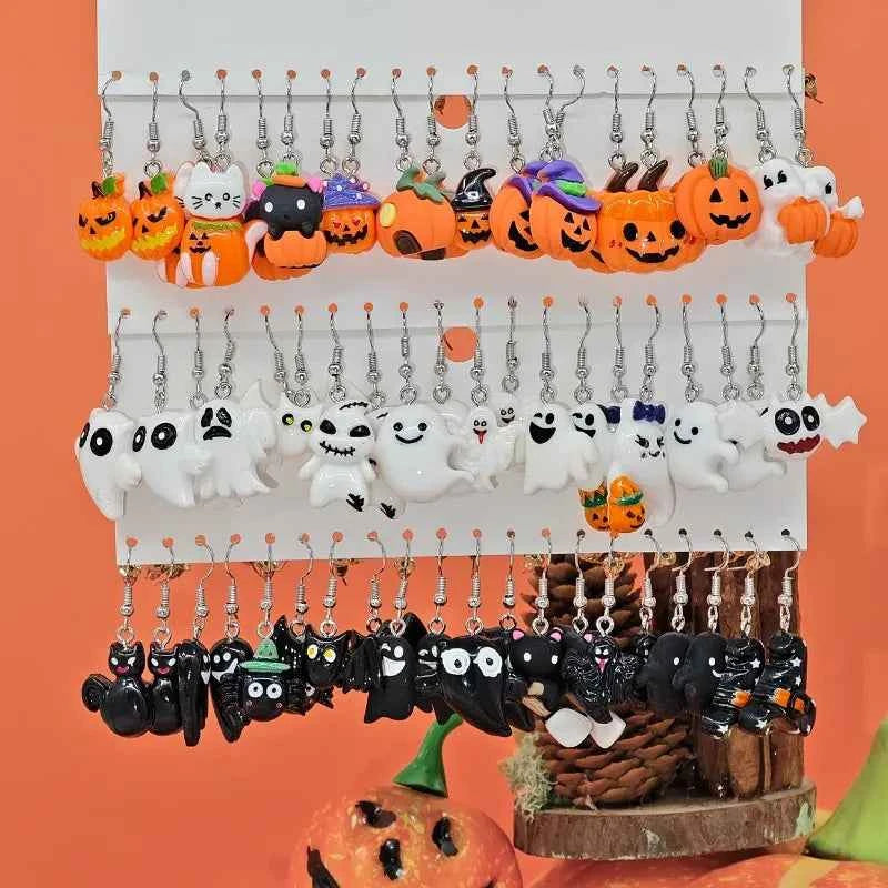 Halloween Resin Earrings Fun Creative Simulation Pumpkin Ghost Demon Clown Earrings Set
