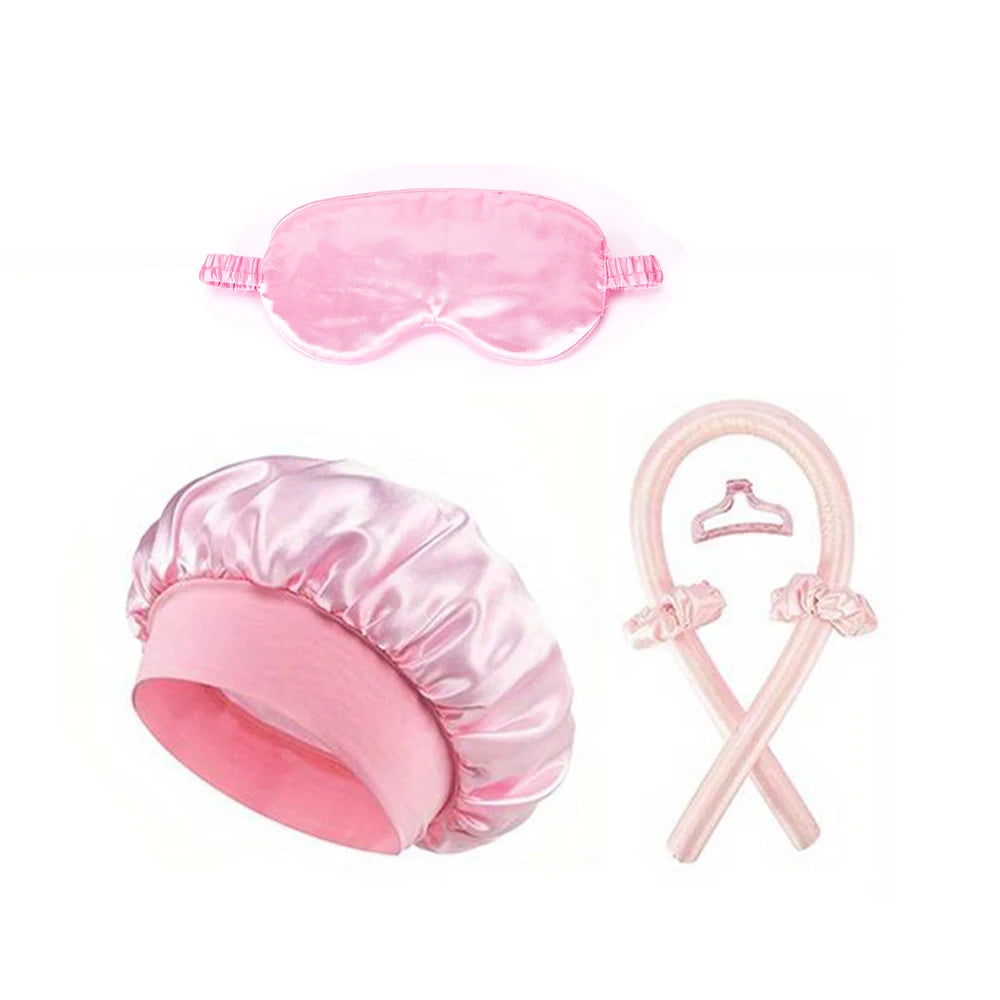 5/6/7pcs Set No Heat Hair Curler Salon Satin Sleeping Sleeping Cap Hat Soft Cooling Eye Mask and Hairpin for Household Travel - NamafadStore