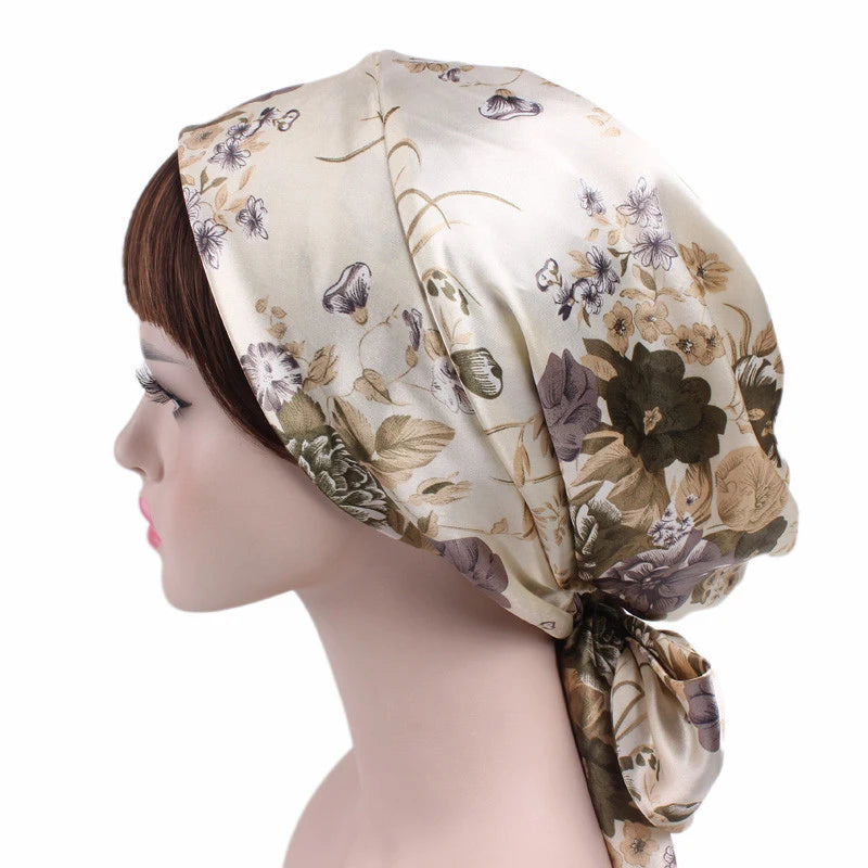 Women Silk Satin Cap Night Sleep Cap Hair Bonnet Hat Head Cover Satin Turban Headscarf Adjustable Ladies Long Hair Care Bonnet - NamafadStore