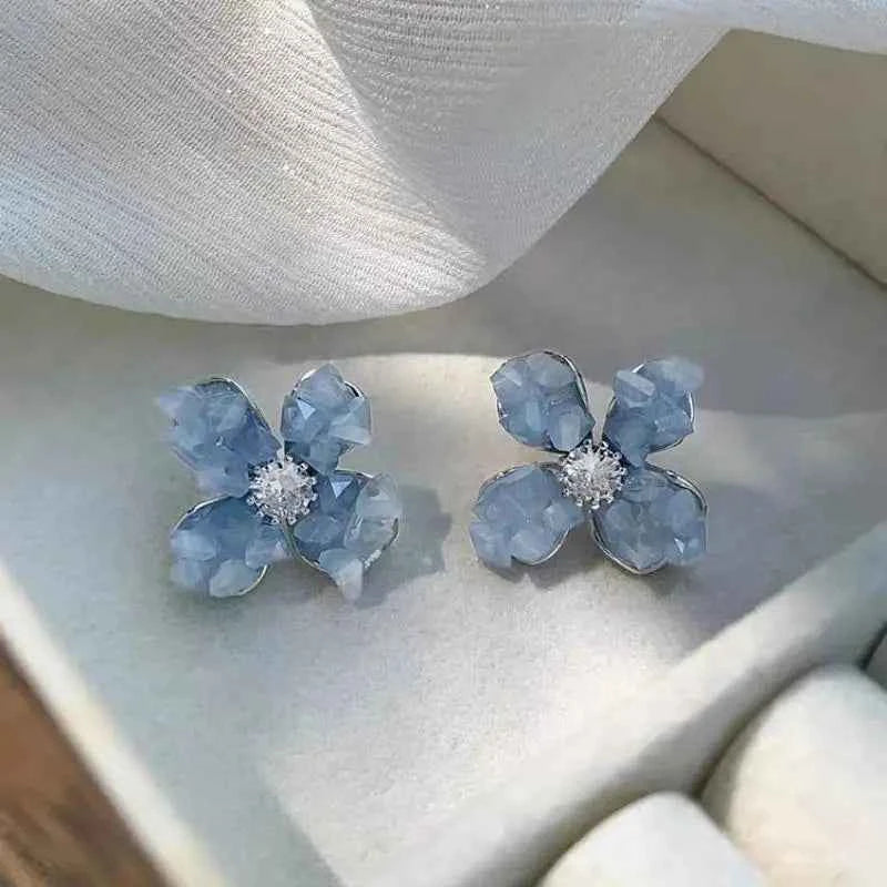 New Fashion Crystal Flower Stud Earrings for Women Exquisite Elegant Dangle Earring Vintage Wedding Party Luxury Jewelry Gift