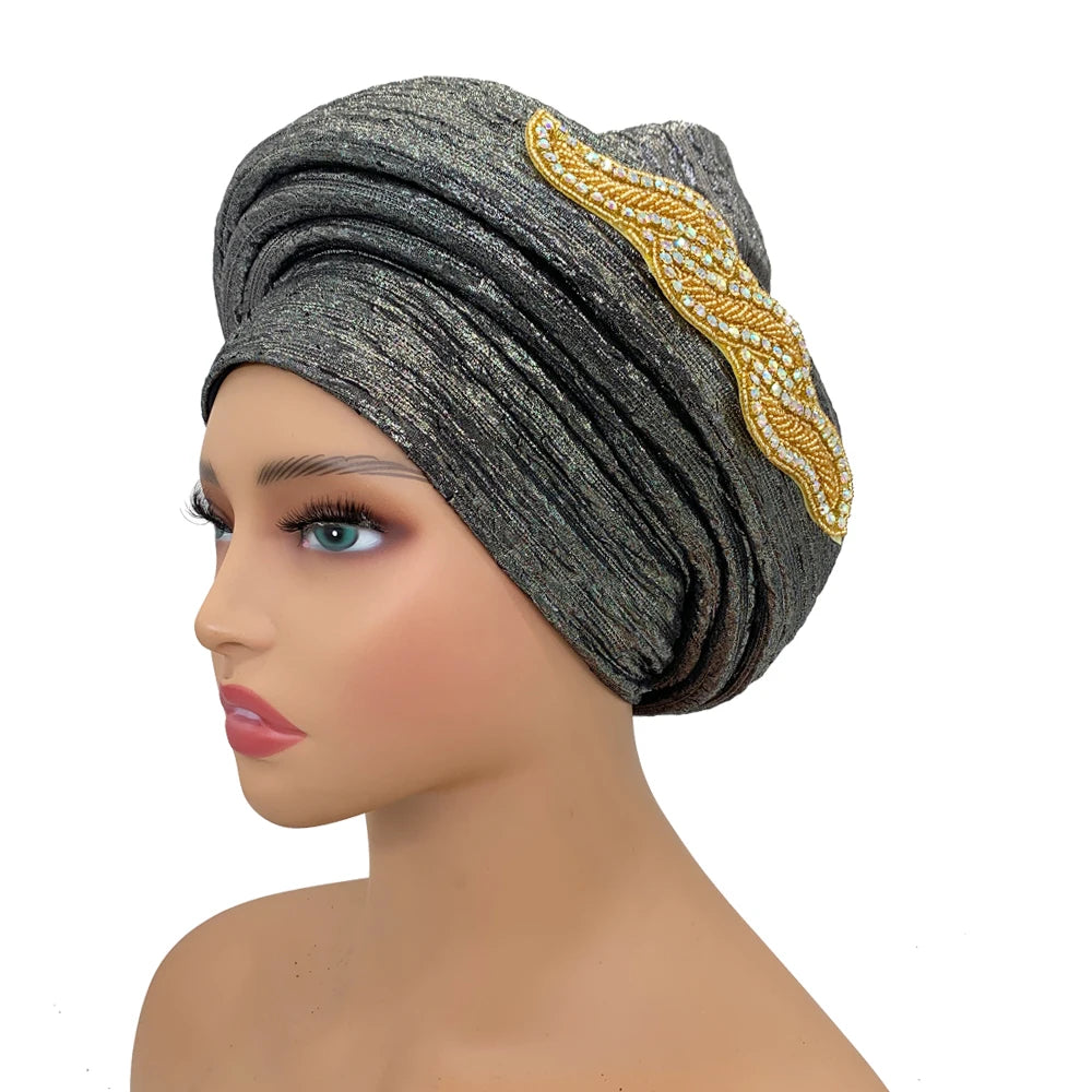 Fashion African Turban Cap Women's Autogele headtie Lady Head Wraps Nigeria Wedding Headgear  Turbante Mujer