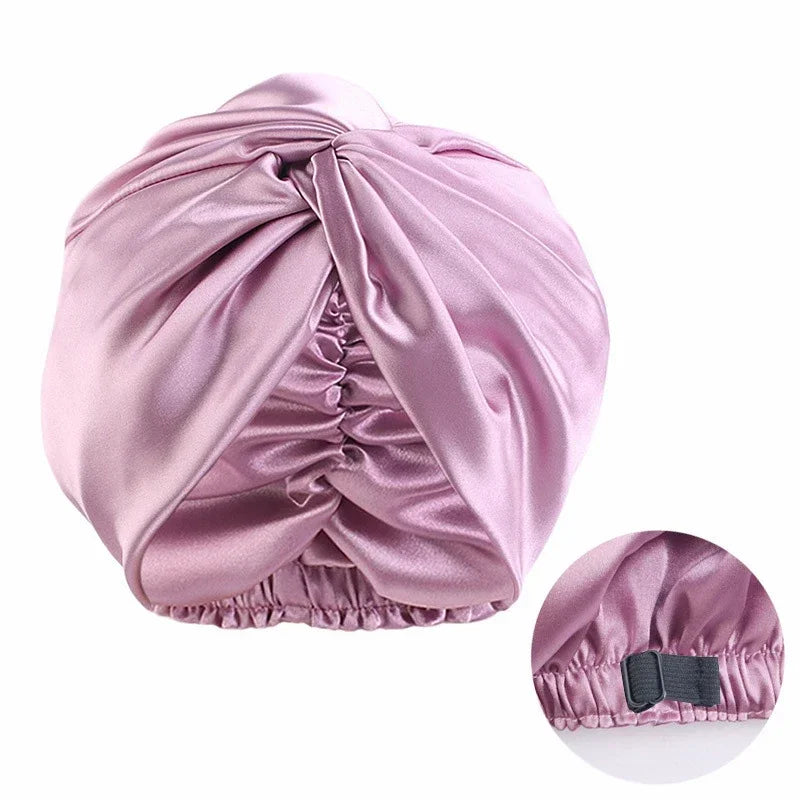 Big Flower Muslim Women Turban Satin Head Wrap Hijab Sleep Night Hat Chemo Cap Indian Elastic Beanie Ladies Hair Loss Headwear - NamafadStore