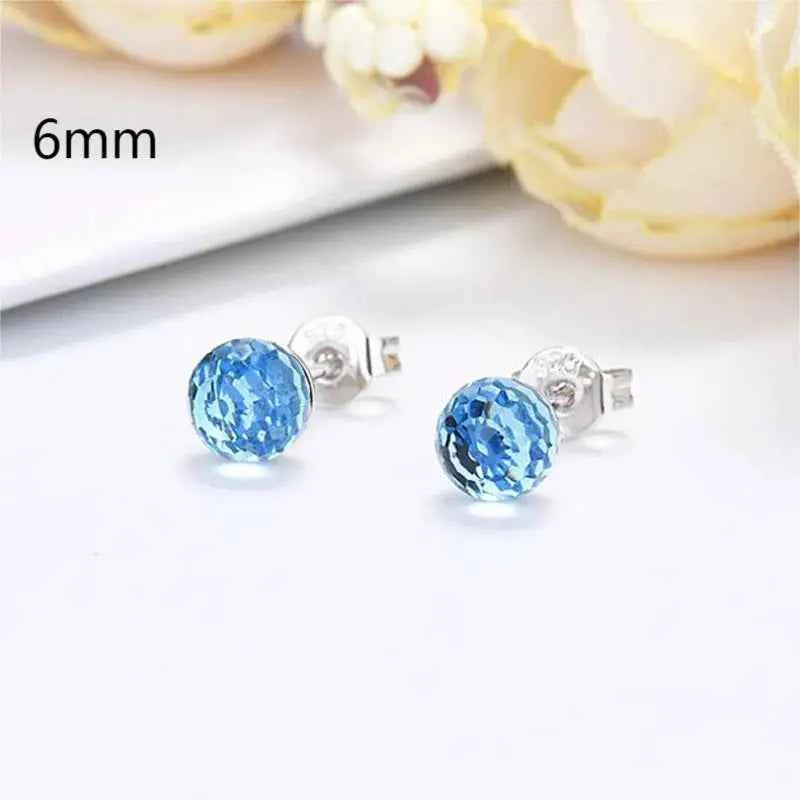Colorful Girls 6mm Rhinestones Ball stud Earring Jewelry Crystal Stud Earrings Simple Women Multicolor Charming