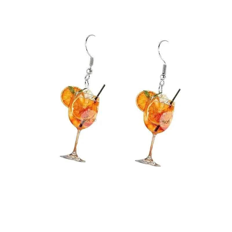 Cool Summer Beer Festival Wine Glass Orange Juice Pendant Acrylic Earrings Fashion Creative Design Fashion Jewelry for Women