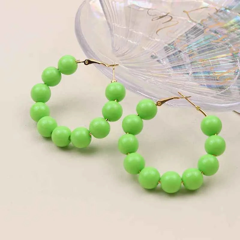 Summer dopamine bead candy colored acrylic earrings exaggerated and fashionable circular women's earrings