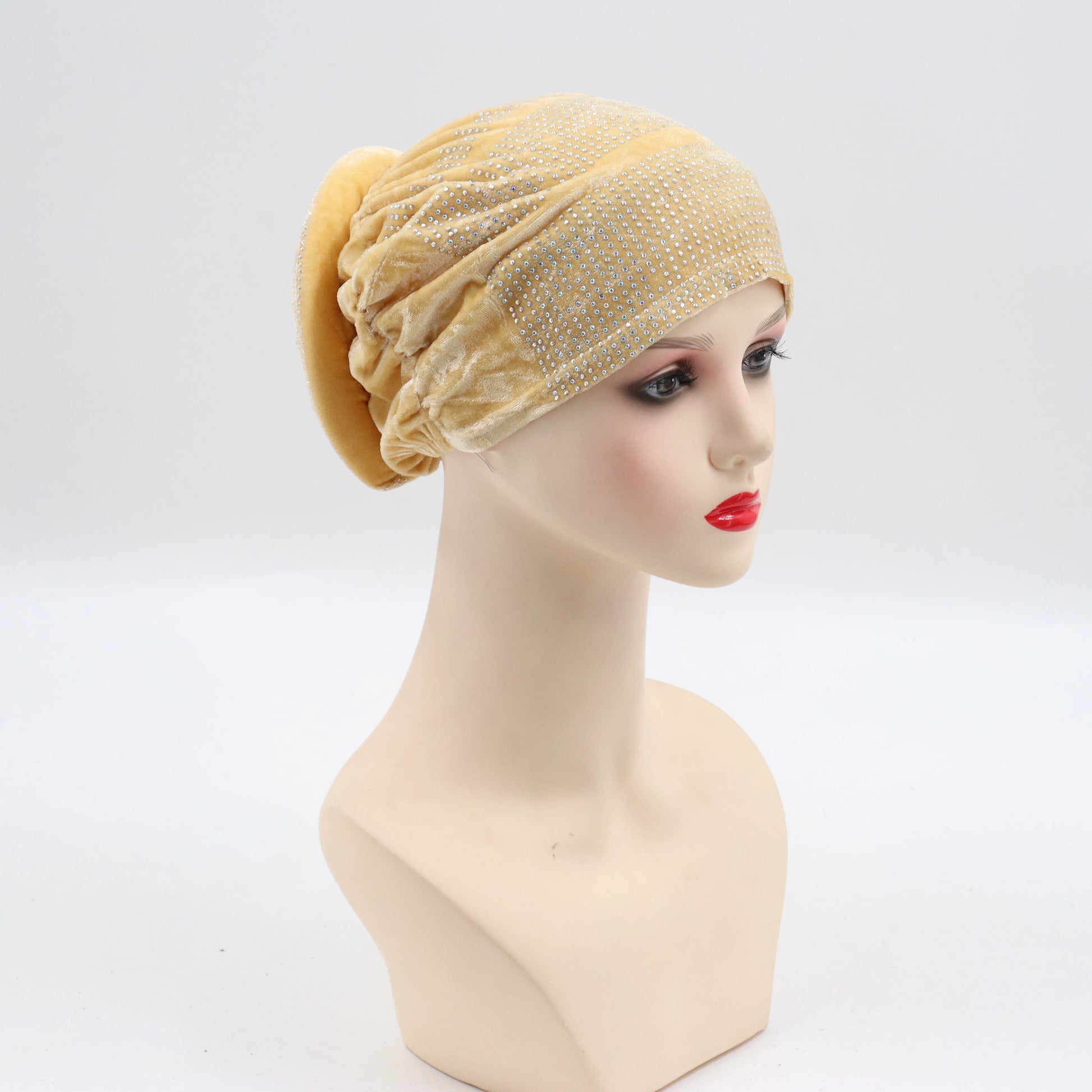 Soft Velvet Turban Cap for Women Muslim Headscarf Bonnet Elastic Female Headpiece Stylish Glitter Diamonds African Head Wraps - NamafadStore